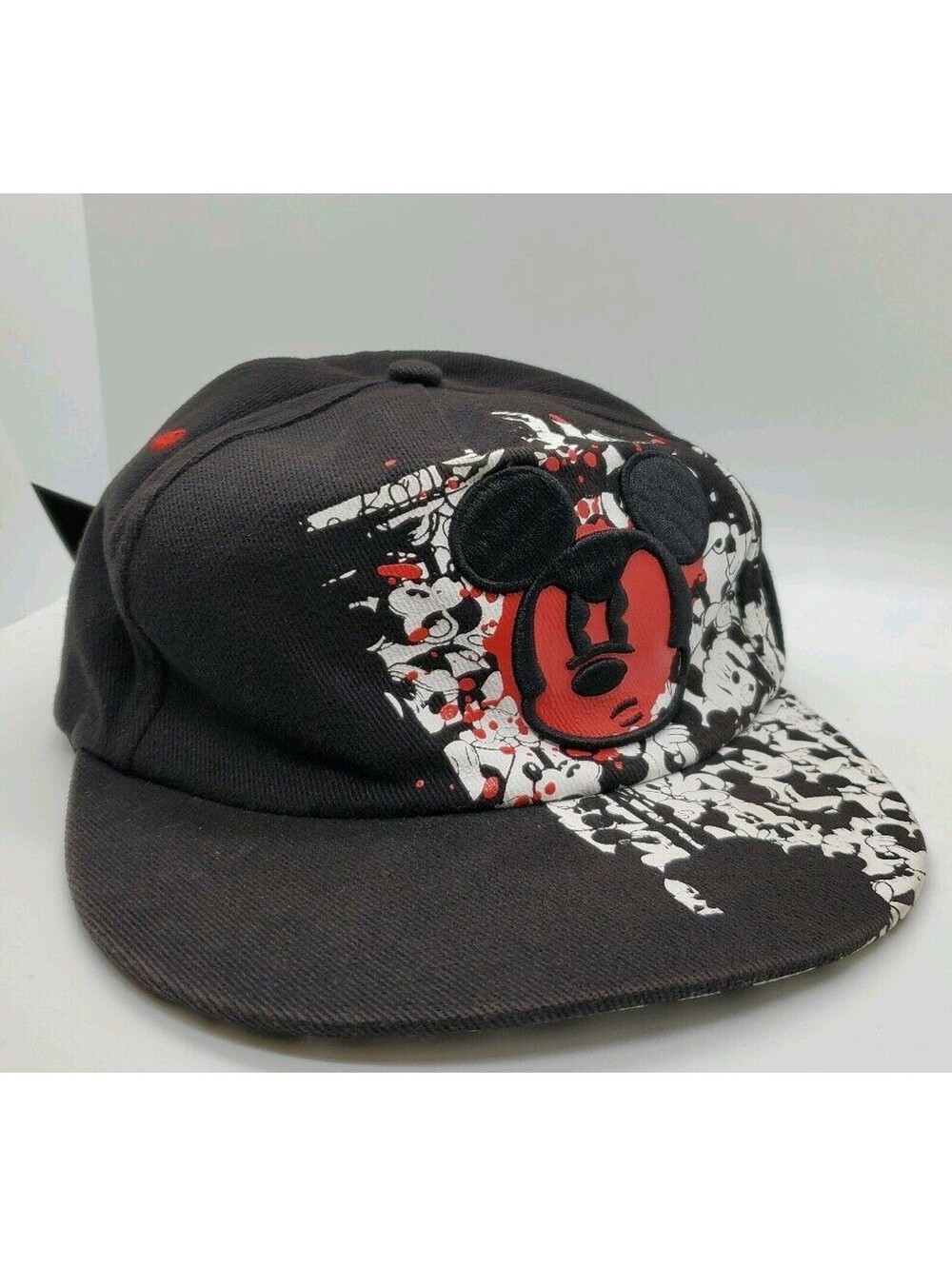 Disney Parks Youth Flat Brim Hat Mickey Mouse Black Cap Red White Authentic